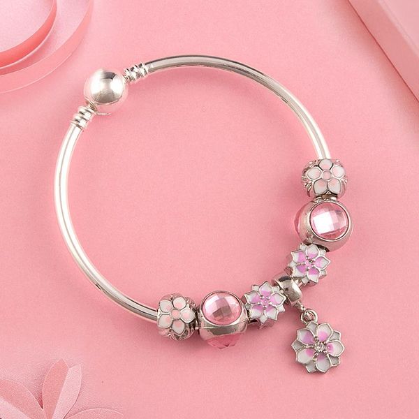 european & american trendy simple pink enamel cherry blossoms charm bangle bracelet tibetan silver crystal ball bead bracelets, Golden;silver
european & american trendy simple pink enamel cherry blossoms charm bangle bracelet tibetan silver crystal ball bead bracelets, Golden;silver