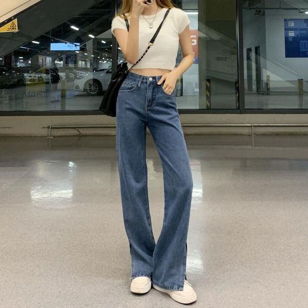 women's jeans 804 summer thin high waist fashion pockets zipper loose straight split fork chic streetwear female denim trousers, Blue
women's jeans 804 summer thin high waist fashion pockets zipper loose straight split fork chic streetwear female denim trousers, Blue