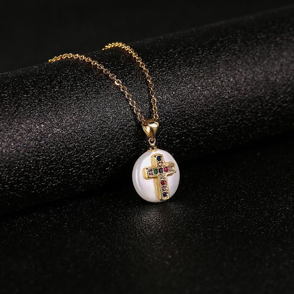 pendant necklaces classic gold stainless steel shell colorful zircon cross necklace for women charm jewelry, Silver
pendant necklaces classic gold stainless steel shell colorful zircon cross necklace for women charm jewelry, Silver