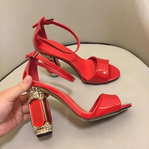 luxury rhinestone heel summer sandals shiny red leather open toe shoes ankle strap party women, Black
luxury rhinestone heel summer sandals shiny red leather open toe shoes ankle strap party women, Black