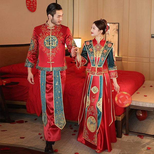ethnic clothing exquisite embroidered beaded chinese traditional cheongsam couple dress elegant bride wedding high-end show, Red
ethnic clothing exquisite embroidered beaded chinese traditional cheongsam couple dress elegant bride wedding high-end show, Red