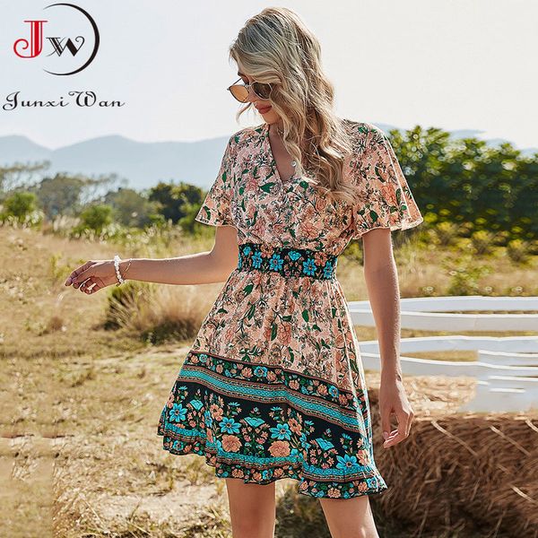women summer dress fashion short sleeve floral mini beach casual high waisted v-neck sleeved boho printed robe 210510, Black;gray
women summer dress fashion short sleeve floral mini beach casual high waisted v-neck sleeved boho printed robe 210510, Black;gray