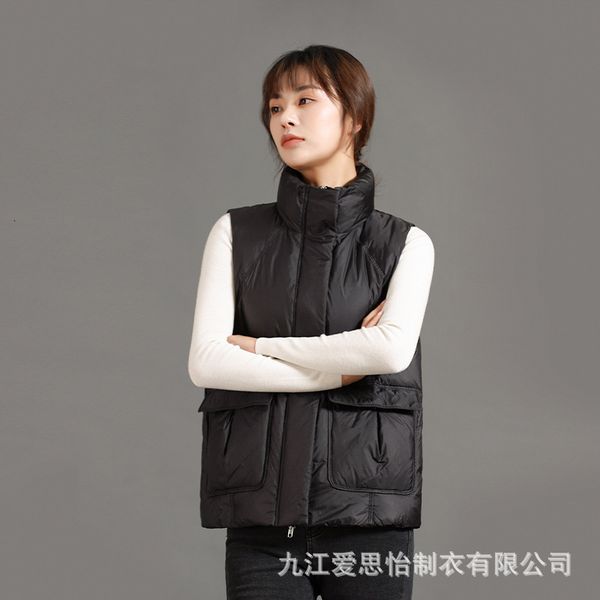 2021 autumn women's st collar vt et light and simple coat winter white duck down, Black;white 
2021 autumn women's st collar vt et light and simple coat winter white duck down, Black;white