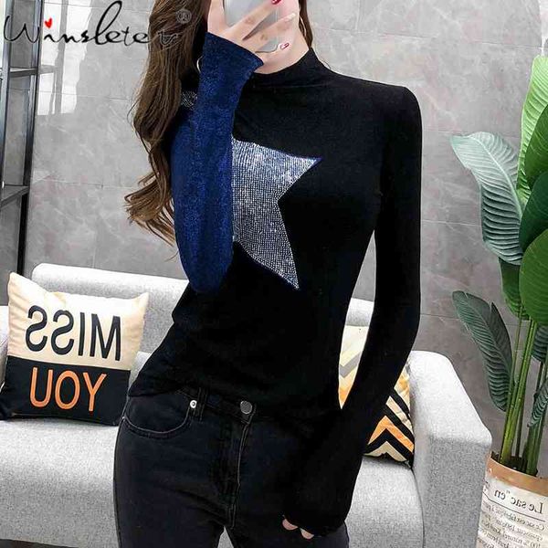 women's t-shirt fall winter european clothes t-shirt chic shiny star patchwork diamonds women ropa mujer bottoming shirt, White
women's t-shirt fall winter european clothes t-shirt chic shiny star patchwork diamonds women ropa mujer bottoming shirt, White