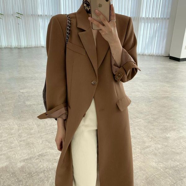 women's trench coats women jacket 2021 autumn korean chic elegant temperament lapel design two-button loose long sleeve mid-length blaz, Tan;black
women's trench coats women jacket 2021 autumn korean chic elegant temperament lapel design two-button loose long sleeve mid-length blaz, Tan;black