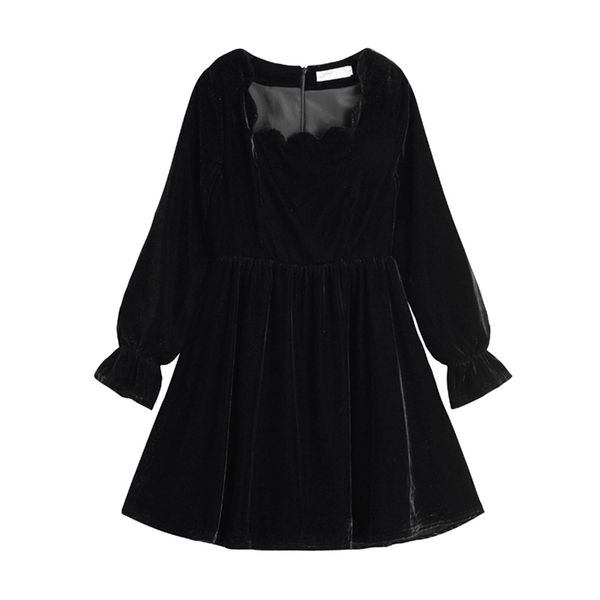 women black bling solid velvet long sleeve a line elegant mini dress female puff slash neck d3006 210514, Black;gray
women black bling solid velvet long sleeve a line elegant mini dress female puff slash neck d3006 210514, Black;gray