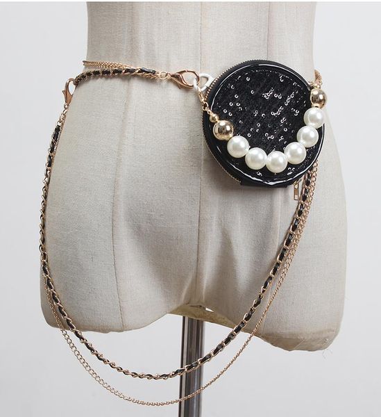 belts women designer fashion brand summer spring 2021 cute sequined bag gold chains pearls waistband black white, Black;brown
belts women designer fashion brand summer spring 2021 cute sequined bag gold chains pearls waistband black white, Black;brown