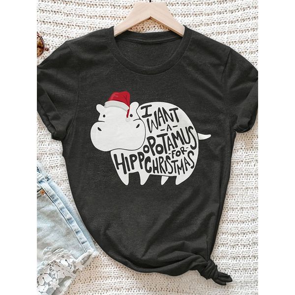 summer ladies t-shirt christmas hippo print round neck street casual home short-sleeved loose and comfortable, White
summer ladies t-shirt christmas hippo print round neck street casual home short-sleeved loose and comfortable, White