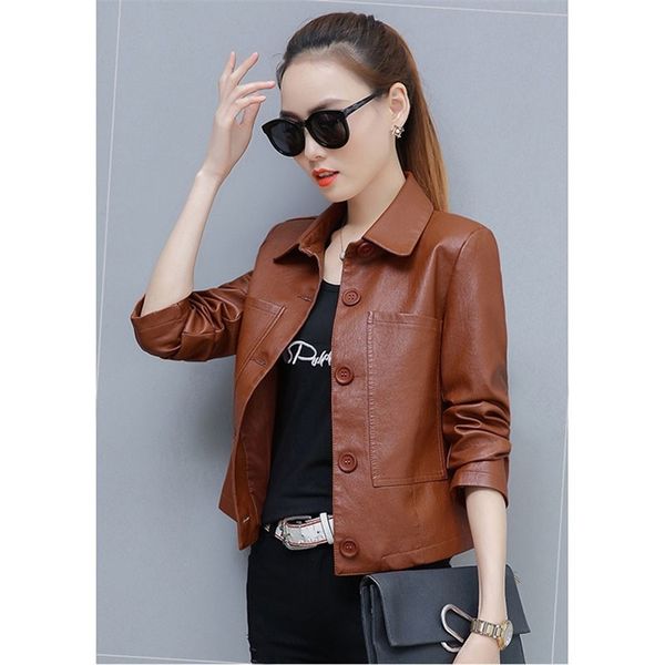 pu motorcycle leather coat women's spring autumn hong kong style chic jacket short loose fashion wild jackets 211215, Black
pu motorcycle leather coat women's spring autumn hong kong style chic jacket short loose fashion wild jackets 211215, Black