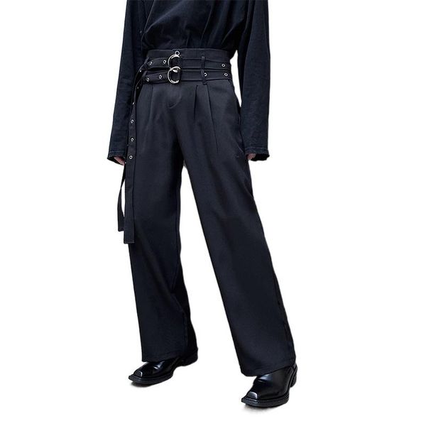 men's pants men autumn double belt loose straight wide leg casual harajuku street retro fashion, Black
men's pants men autumn double belt loose straight wide leg casual harajuku street retro fashion, Black