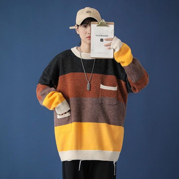 colorful striped sweater for fall 2021 women fashion clothes crewneck knitted pullover with pocket girls harajuku jumper women's sweate, White;black
colorful striped sweater for fall 2021 women fashion clothes crewneck knitted pullover with pocket girls harajuku jumper women's sweate, White;black