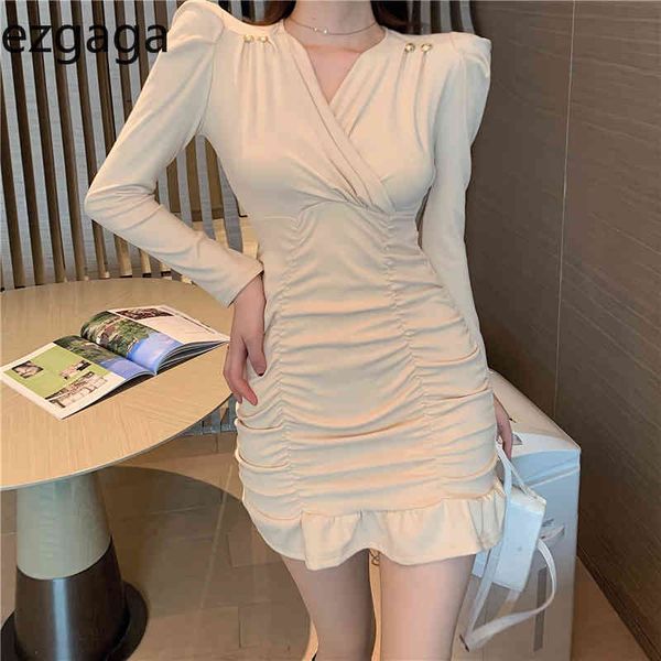 ezgaga party dress women spring new v-neck long sleeve ruvhed ruffles elegant bodycon dress solid ladies vestidos 210430, Black;gray
ezgaga party dress women spring new v-neck long sleeve ruvhed ruffles elegant bodycon dress solid ladies vestidos 210430, Black;gray