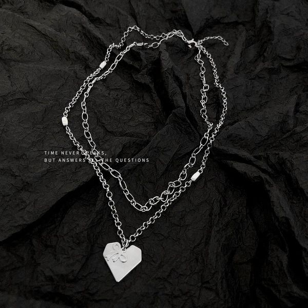 

pendant necklaces heart necklace woman bow women layered light luxury clavicle chain fashion classic kpop alloy collares, Silver