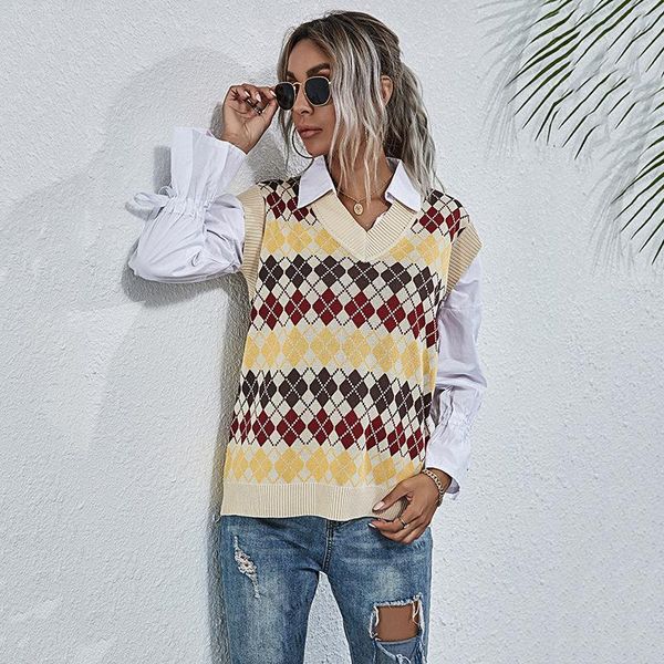 women's vests v-neck knitted sweater for women korean fashion sleeveless argyle sweaters spring vest 2021 outer wear, Black;white
women's vests v-neck knitted sweater for women korean fashion sleeveless argyle sweaters spring vest 2021 outer wear, Black;white