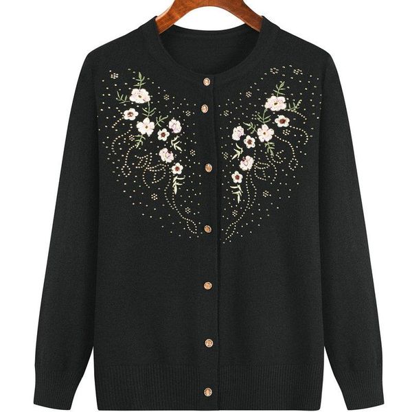 women's knits & tees mujer lady's black autumn winter cardigan sweater fashion middle-aged knitted jumper embroidered clothing vet, White
women's knits & tees mujer lady's black autumn winter cardigan sweater fashion middle-aged knitted jumper embroidered clothing vet, White