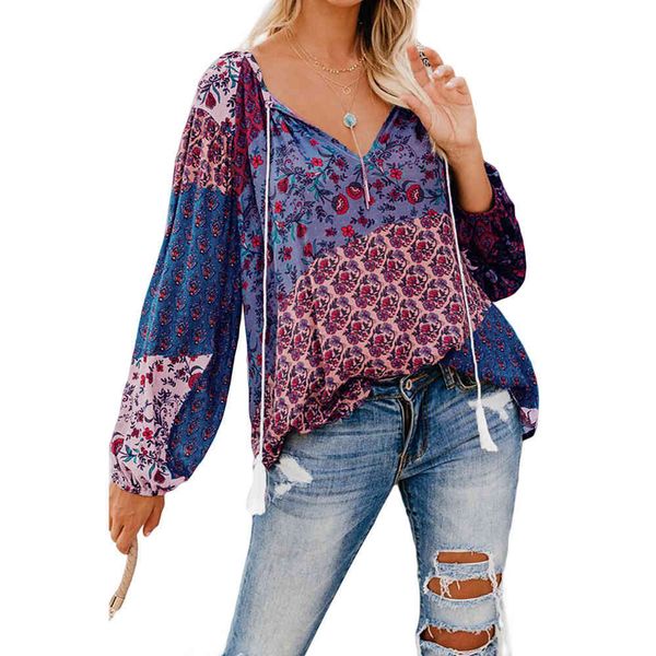 autumn casual women blouses elegant v neck lace up tassel long sleeve floral print boho loose shirts fashion vintage ladies 210507, White
autumn casual women blouses elegant v neck lace up tassel long sleeve floral print boho loose shirts fashion vintage ladies 210507, White