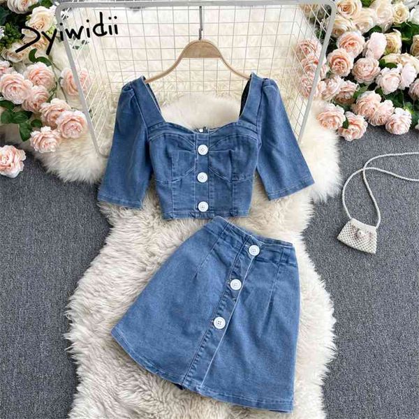 2 piece denim set women summer puff sleeve square collar button up back zipper short shirt high waist shorts skirt 210607, White
2 piece denim set women summer puff sleeve square collar button up back zipper short shirt high waist shorts skirt 210607, White