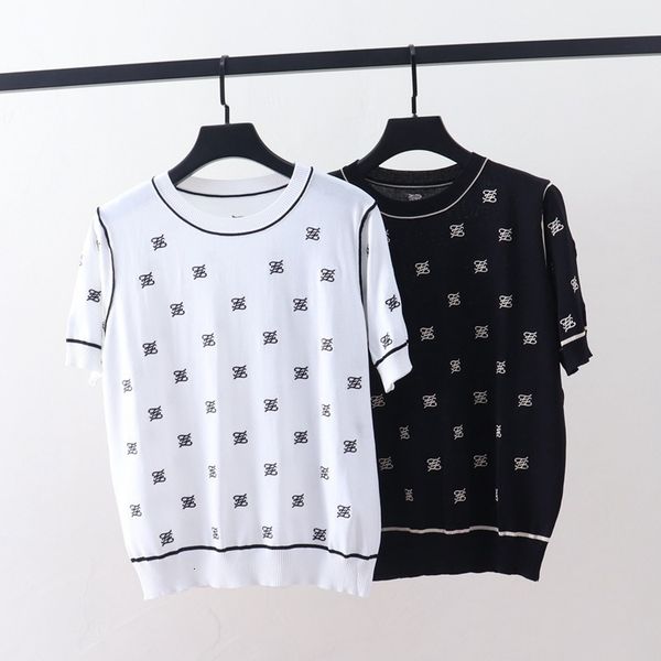 t shirt wind double f embroidered letter ice silk short sleeve knitted women's thin loose round neck pullover sweater top, White
t shirt wind double f embroidered letter ice silk short sleeve knitted women's thin loose round neck pullover sweater top, White