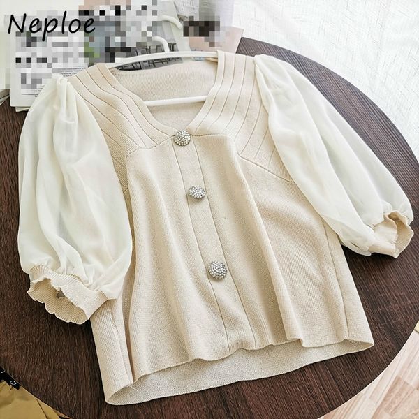 temperament sweet v-neck patchwork frensh style puff sleeve knitted pullovers solid buttons women sweaters 82265 210430, White;black
temperament sweet v-neck patchwork frensh style puff sleeve knitted pullovers solid buttons women sweaters 82265 210430, White;black