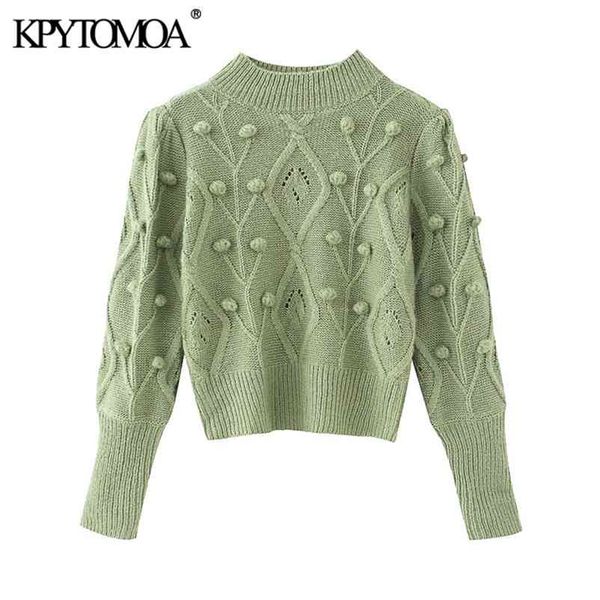 women fashion with ball cropped knitted sweater vintage o neck long sleeve female pullovers chic 210420, White;black
women fashion with ball cropped knitted sweater vintage o neck long sleeve female pullovers chic 210420, White;black
