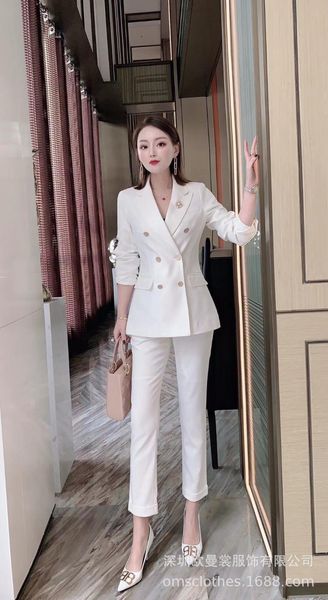 women's tracksuits suit 2021 spring double breasted slim + nine point pencil pants wool business female, Gray
women's tracksuits suit 2021 spring double breasted slim + nine point pencil pants wool business female, Gray