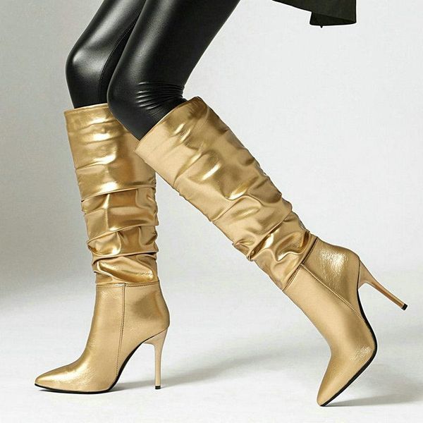 boots series gold and silver women knee high fashionable thin bottom 10cm stiletto heel ladies pleated decorative, Black
boots series gold and silver women knee high fashionable thin bottom 10cm stiletto heel ladies pleated decorative, Black