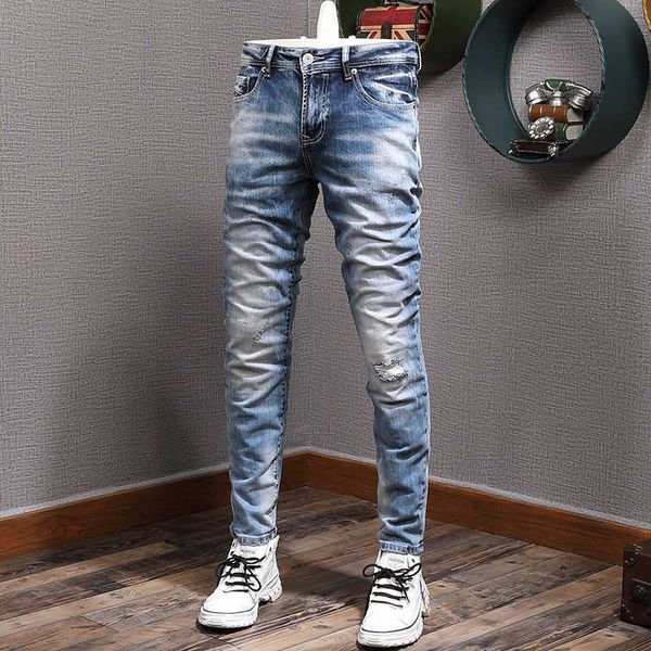 european vintage fashion men jeans retro blue elastic slim fit ripped distred plain designer casual denim pants tc79
european vintage fashion men jeans retro blue elastic slim fit ripped distred plain designer casual denim pants tc79