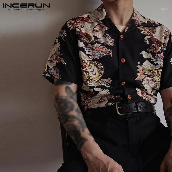 summer printed men shirt turn down collar short sleeve streetwear casual hawaiian shirts 2021 vintage camisas s-3xl incerun men's, White;black
summer printed men shirt turn down collar short sleeve streetwear casual hawaiian shirts 2021 vintage camisas s-3xl incerun men's, White;black