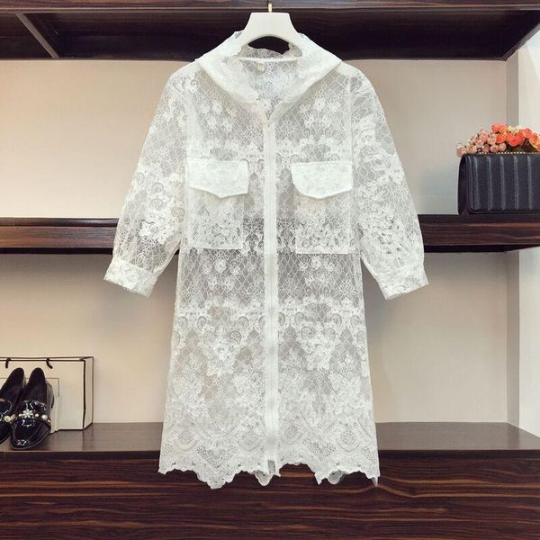 white jacket summer women lace long oversized coat hooded sunscreen loose coats chaqueta mujer chic outerwear women's jackets, Black;brown
white jacket summer women lace long oversized coat hooded sunscreen loose coats chaqueta mujer chic outerwear women's jackets, Black;brown