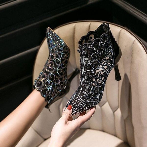 crystal vogue high heels sandals women 2021 summer pointed toe rhinestone mesh shoes for female back zip botas mujer boots, Black
crystal vogue high heels sandals women 2021 summer pointed toe rhinestone mesh shoes for female back zip botas mujer boots, Black