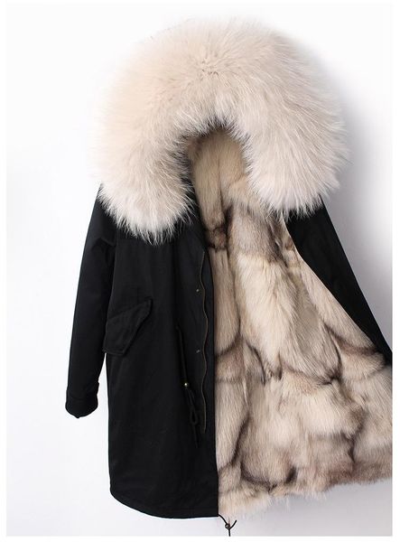 women's fur & faux real natural coat brand 2021 winter jacket women loose raccoon collar liner long parka outwear high quality, Black
women's fur & faux real natural coat brand 2021 winter jacket women loose raccoon collar liner long parka outwear high quality, Black