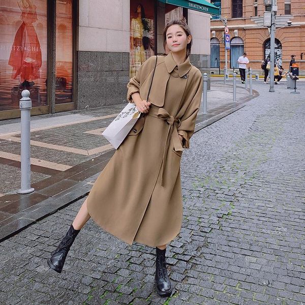women's trench coats spring autumn clothes vintage french style loose long coat for women elegant bandage windbreaker outerwear female, Tan;black
women's trench coats spring autumn clothes vintage french style loose long coat for women elegant bandage windbreaker outerwear female, Tan;black