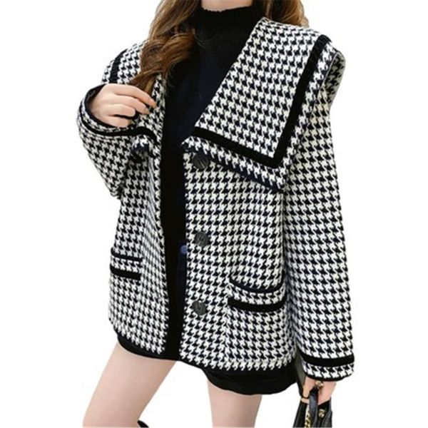women's wool & blends autumn winter jackets trendy large csize fenmale woolen coats houndstooth loose lady overcoats long outerwear, Black
women's wool & blends autumn winter jackets trendy large csize fenmale woolen coats houndstooth loose lady overcoats long outerwear, Black