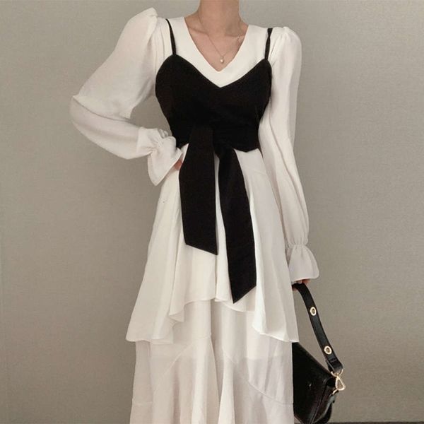 casual dresses dress women clothestemperament slim waist wrapped chest suspender vest + v-neck irregular trumpet sleeve long f3kk, Black;gray
casual dresses dress women clothestemperament slim waist wrapped chest suspender vest + v-neck irregular trumpet sleeve long f3kk, Black;gray