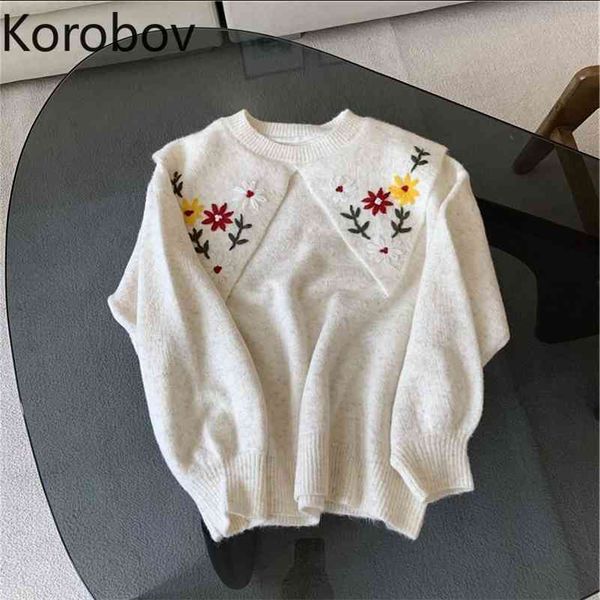korobov flower embroidery turn-down collar women sweaters new vintage sweet sueter mujer korean elegant pullovers femme 210430, White;black
korobov flower embroidery turn-down collar women sweaters new vintage sweet sueter mujer korean elegant pullovers femme 210430, White;black