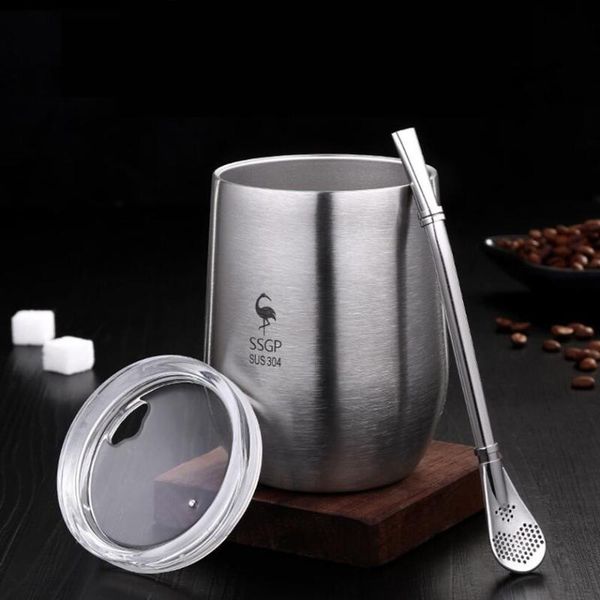 mugs double wall 304 stainless steel cup tea mug with lid heat resistant portable beer spoon straw 377ml
mugs double wall 304 stainless steel cup tea mug with lid heat resistant portable beer spoon straw 377ml