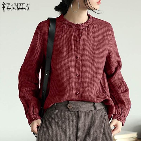 women's blouses & shirts vintage check blouse 2021 zanzea autumn casual long sleeve blusas female button ruffle plus size chemise 5xl, White
women's blouses & shirts vintage check blouse 2021 zanzea autumn casual long sleeve blusas female button ruffle plus size chemise 5xl, White