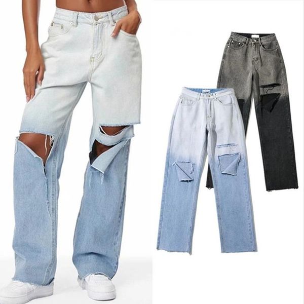 women's jeans the 2021 high-waisted denim pant trend with a gradient of holes, Blue
women's jeans the 2021 high-waisted denim pant trend with a gradient of holes, Blue