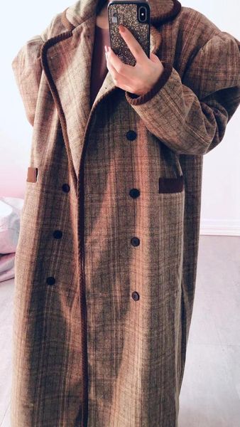 women's trench coats superaen original retro puff sleeves thick plaid loose long double breasted woolen coat for women clothes, Tan;black
women's trench coats superaen original retro puff sleeves thick plaid loose long double breasted woolen coat for women clothes, Tan;black