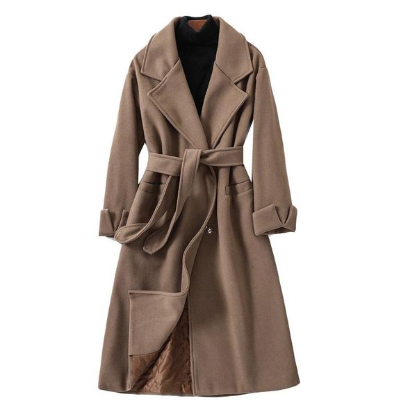 women's wool & blends fall winter cotton-padded thick retro blend coat with sashes long trench plus size office female coats 2021, Black
women's wool & blends fall winter cotton-padded thick retro blend coat with sashes long trench plus size office female coats 2021, Black