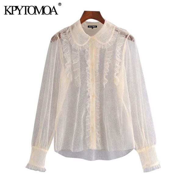 women fashion see through ruffled tulle blouses vintage long sleeve button-up female shirts chic 210416, White
women fashion see through ruffled tulle blouses vintage long sleeve button-up female shirts chic 210416, White