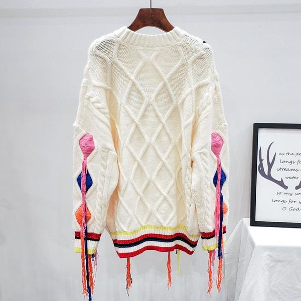 new autumn winter pullover sweater women's tassel retro rainbow-colored plaid chic oversized knitwear loose jumper sueter mujer, White;black
new autumn winter pullover sweater women's tassel retro rainbow-colored plaid chic oversized knitwear loose jumper sueter mujer, White;black