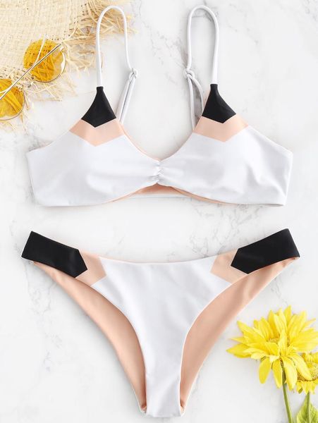 women's swimwear zaful color block bralette bikini set spaghetti straps padded swimsuit patchwork women low waist biquini, White;black
women's swimwear zaful color block bralette bikini set spaghetti straps padded swimsuit patchwork women low waist biquini, White;black