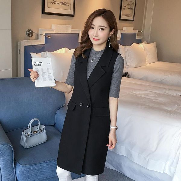 women's vests 2021 women elegant suit vest female autumn sleeveless long jackets outerwear office lady solid color slim waistcoat k14, Black;white
women's vests 2021 women elegant suit vest female autumn sleeveless long jackets outerwear office lady solid color slim waistcoat k14, Black;white