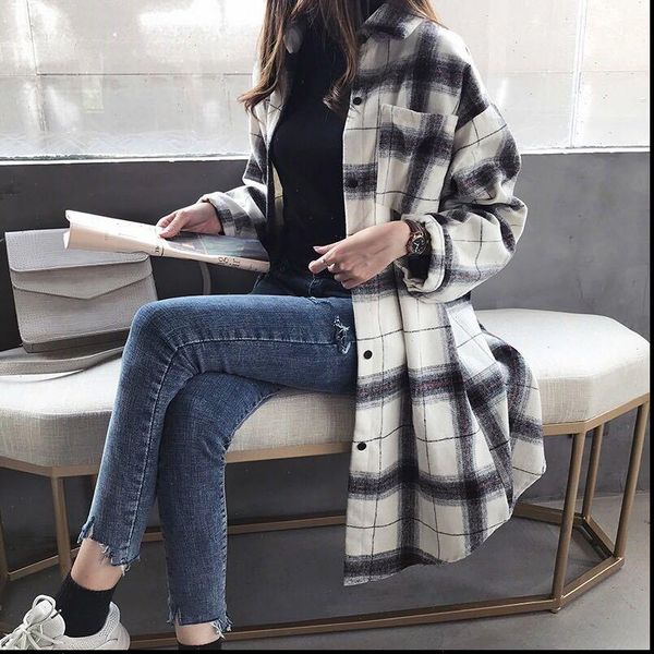 women shirts mazefeng spring autumn casual female plaid loose long style blouses vintage, White
women shirts mazefeng spring autumn casual female plaid loose long style blouses vintage, White