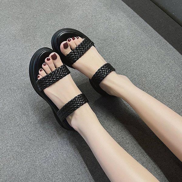 women fashion slippers mid heels slingbacks ladies shoes solied color thick bottom female slip on weaving comfortbale 2021 sandals, Black
women fashion slippers mid heels slingbacks ladies shoes solied color thick bottom female slip on weaving comfortbale 2021 sandals, Black