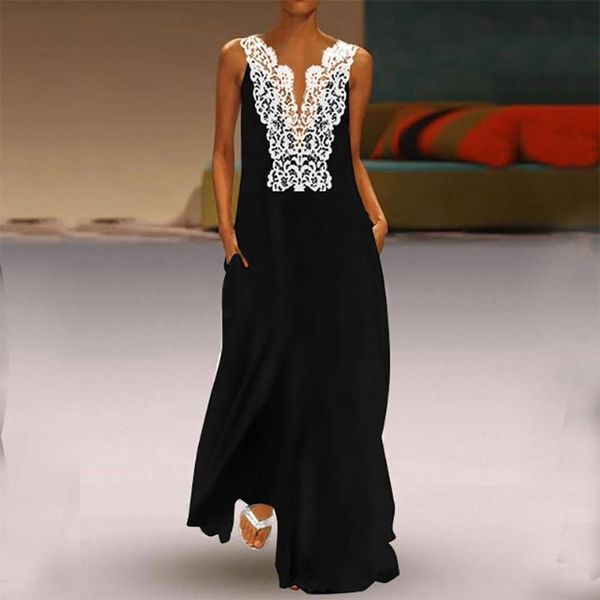 women's swimwear women vintage maxi elegant dress casual v neck splicing sleeveless pocket lace hollow summer chic holiday beach dresse, White;black
women's swimwear women vintage maxi elegant dress casual v neck splicing sleeveless pocket lace hollow summer chic holiday beach dresse, White;black