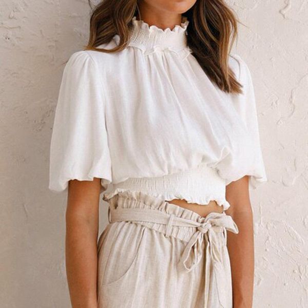 fashion white summer stand collar tshirts women elegant elastic waist folds short lantern sleeve loose tees ladies women's t-shirt
fashion white summer stand collar tshirts women elegant elastic waist folds short lantern sleeve loose tees ladies women's t-shirt