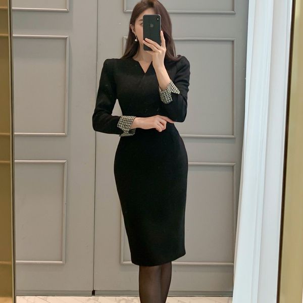 2021 autumn winter office lady work dress women slim v-neck black long sleeve fashion pencil dress formal, Black;gray
2021 autumn winter office lady work dress women slim v-neck black long sleeve fashion pencil dress formal, Black;gray