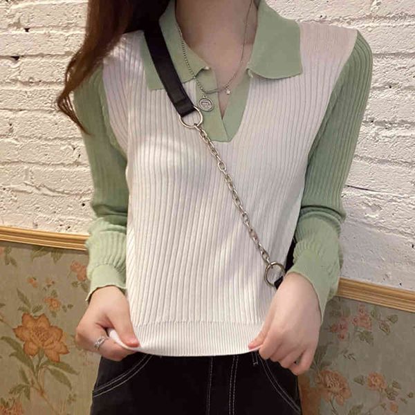 women's sweaters ladies fashion turn-down collar knitted sweater long sleeve patchwork jumpers women autumn female slim short, White;black
women's sweaters ladies fashion turn-down collar knitted sweater long sleeve patchwork jumpers women autumn female slim short, White;black